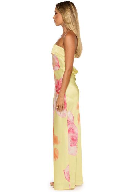 Satin Floral Off-Shoulder Maxi Dress
