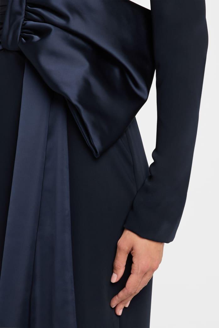 Solid Bow Long Sleeve Off Shoulder Maxi Dress