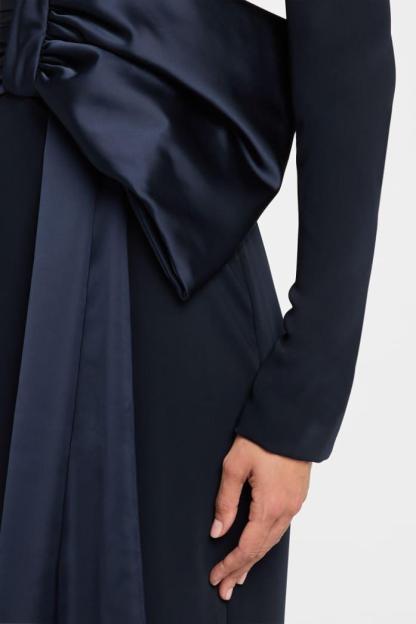Solid Bow Long Sleeve Off Shoulder Maxi Dress