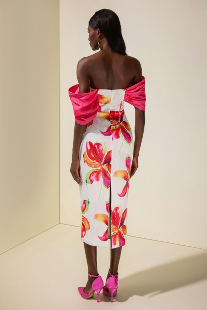 Floral Off-Shoulder Slit Midi Dress