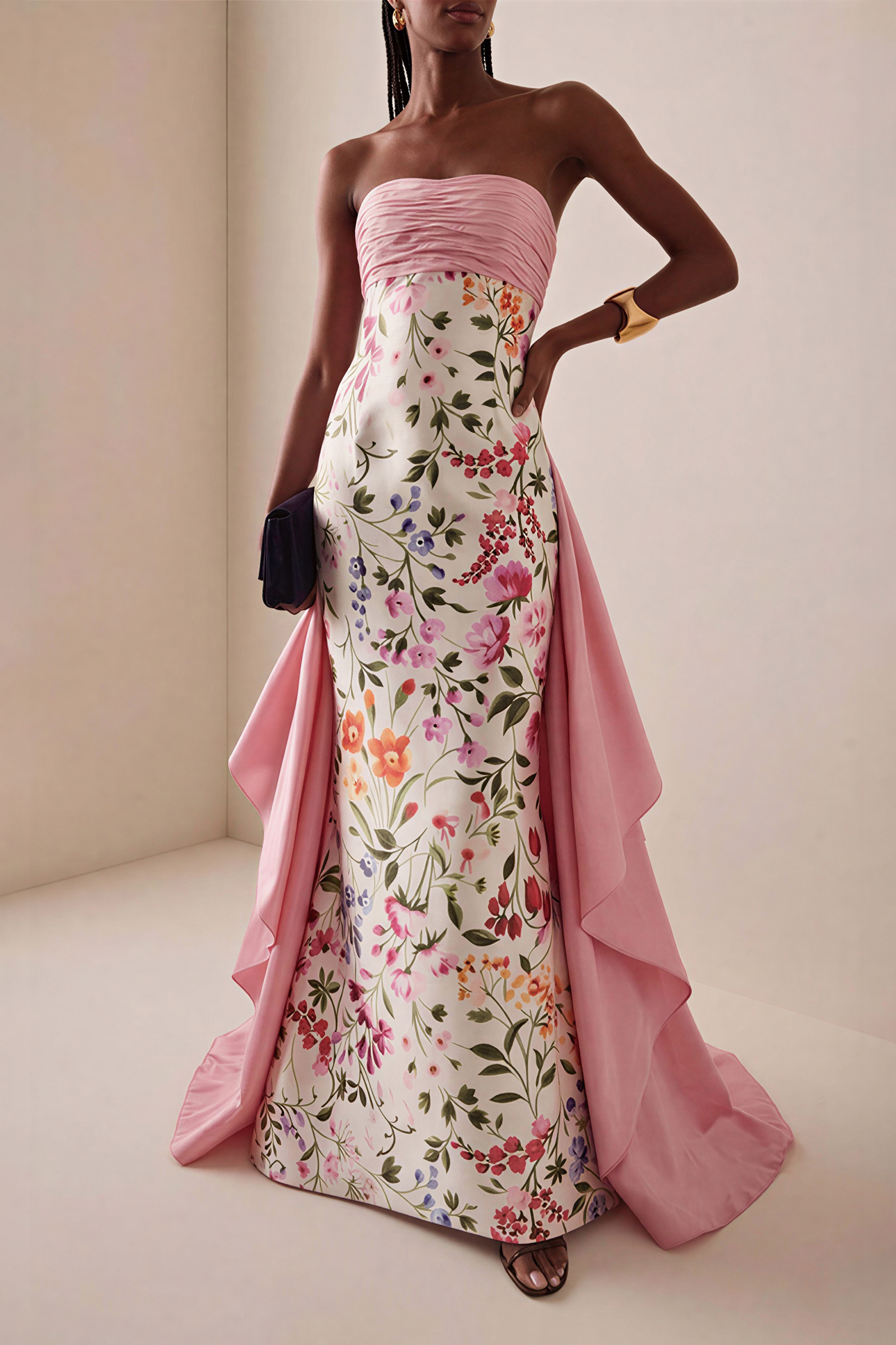 Satin Floral Off Shoulder Maxi Dress