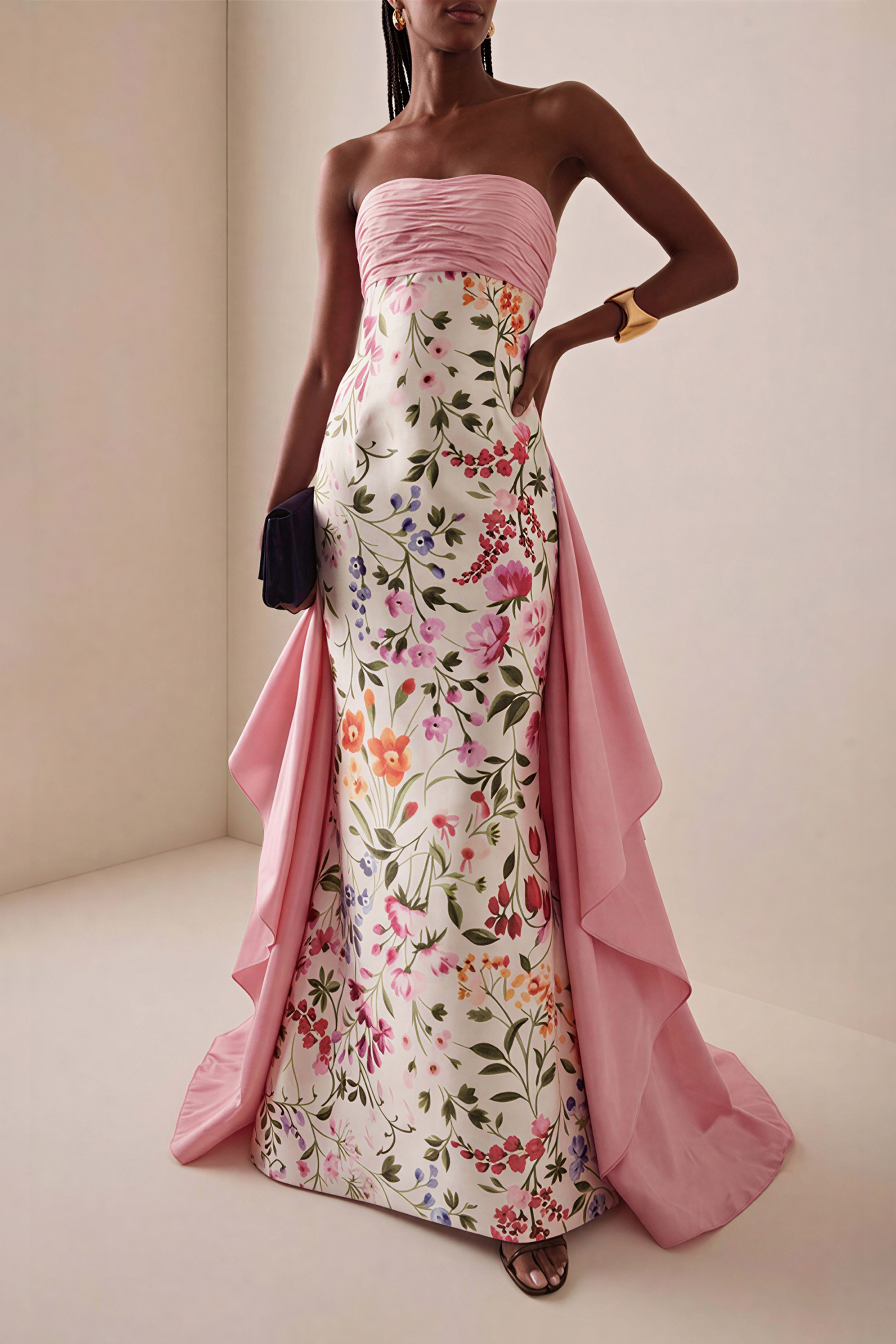 Satin Floral Off Shoulder Maxi Dress