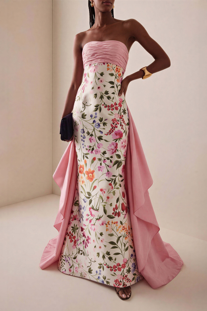 Satin Floral Off Shoulder Maxi Dress