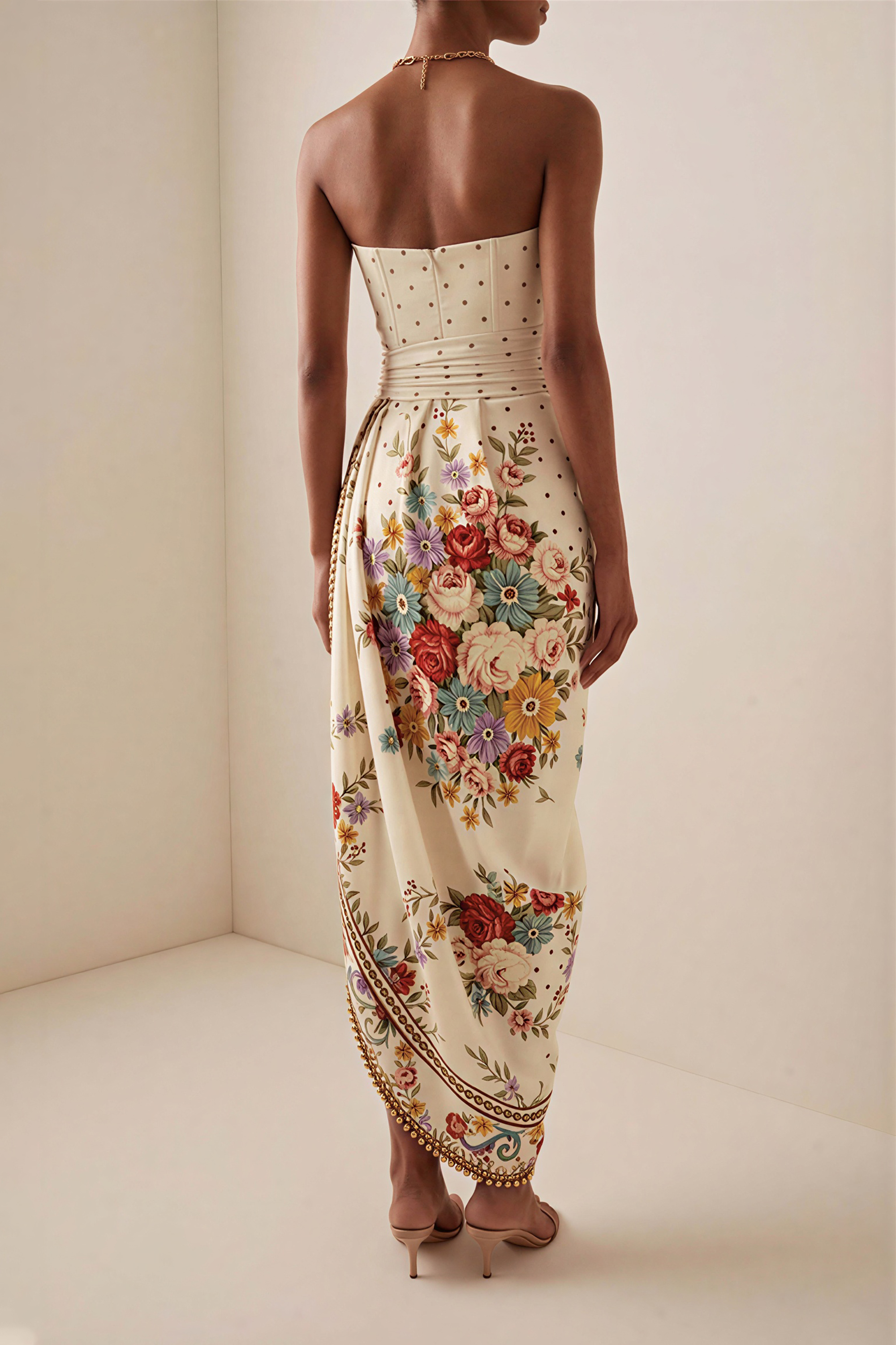 Satin Floral  Pleated Midi Dress