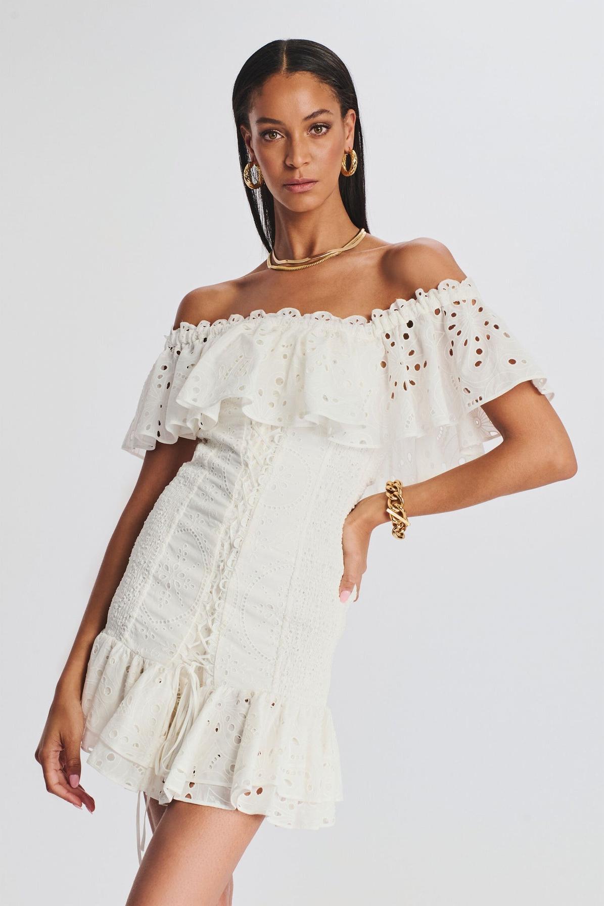 Ruffle Hem Lace Up Mini Dress