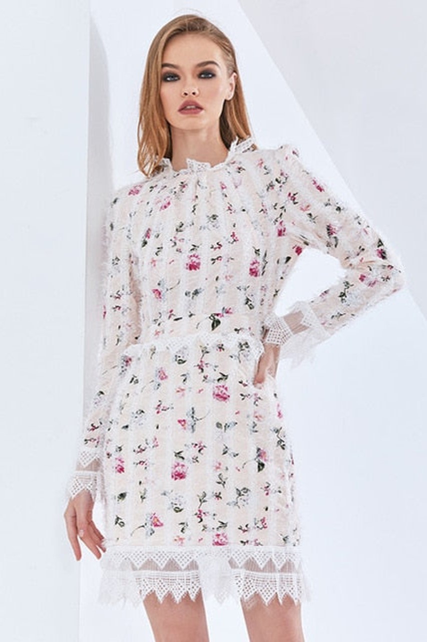 Floral Lace Long Sleeve Mini Dress