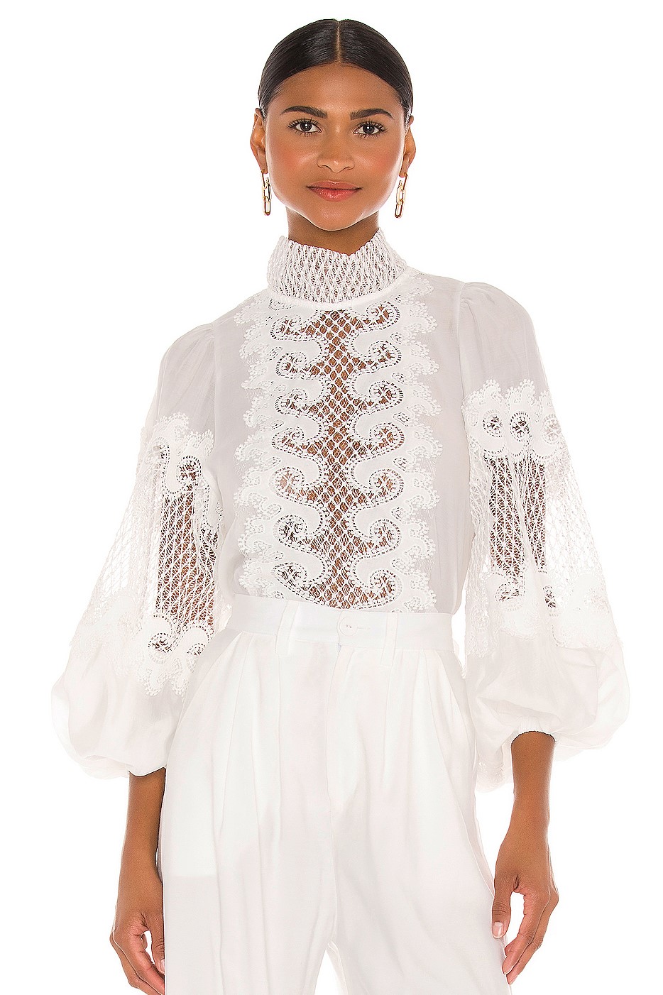 Lace Long Sleeve High Neckline Top