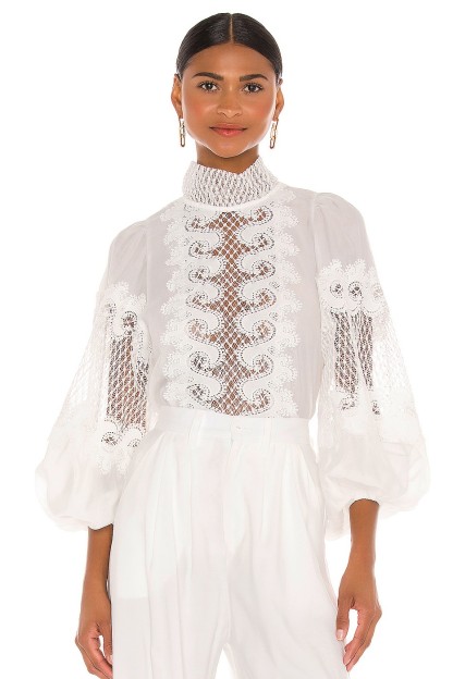Lace Long Sleeve High Neckline Top