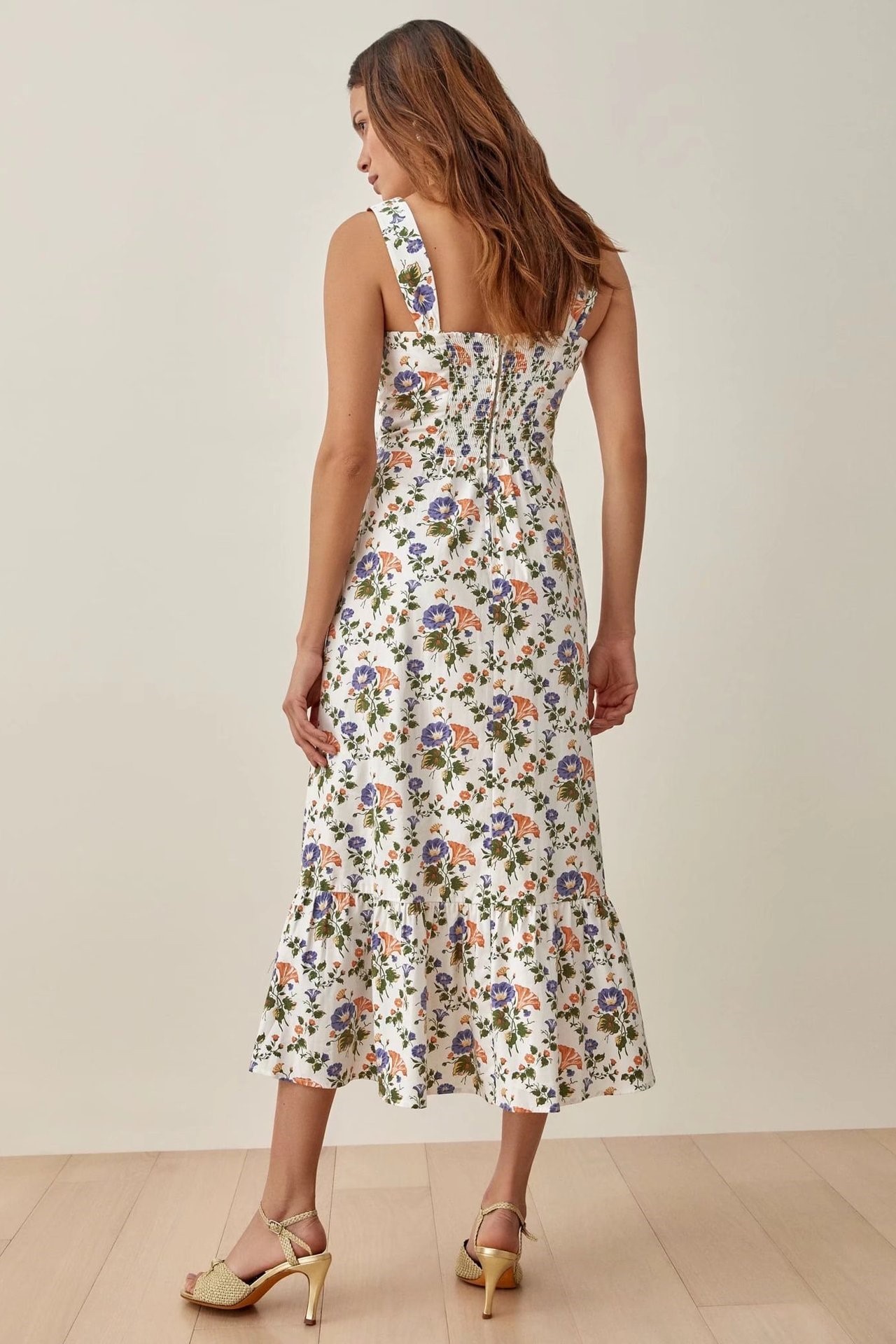 Floral Sweetheart Neckline Midi Dress