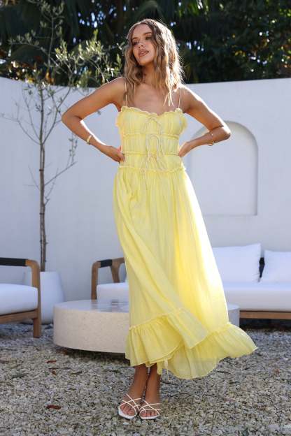 Frill Lace-Up Sleeveless Midi Dress