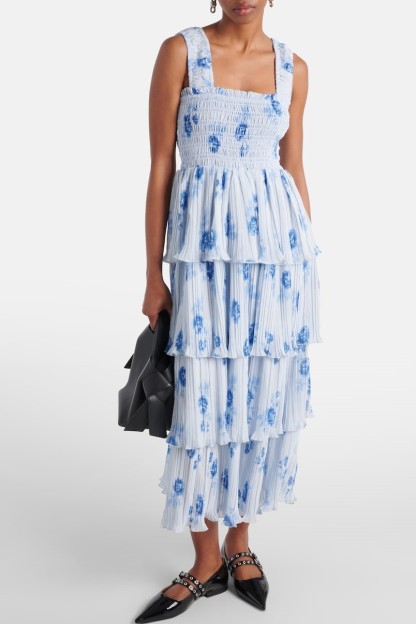 Floral Off Shoulder Frill Smocking Midi Dress