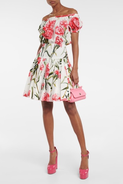 Floral Off Shoulder Smocking Mini Dress
