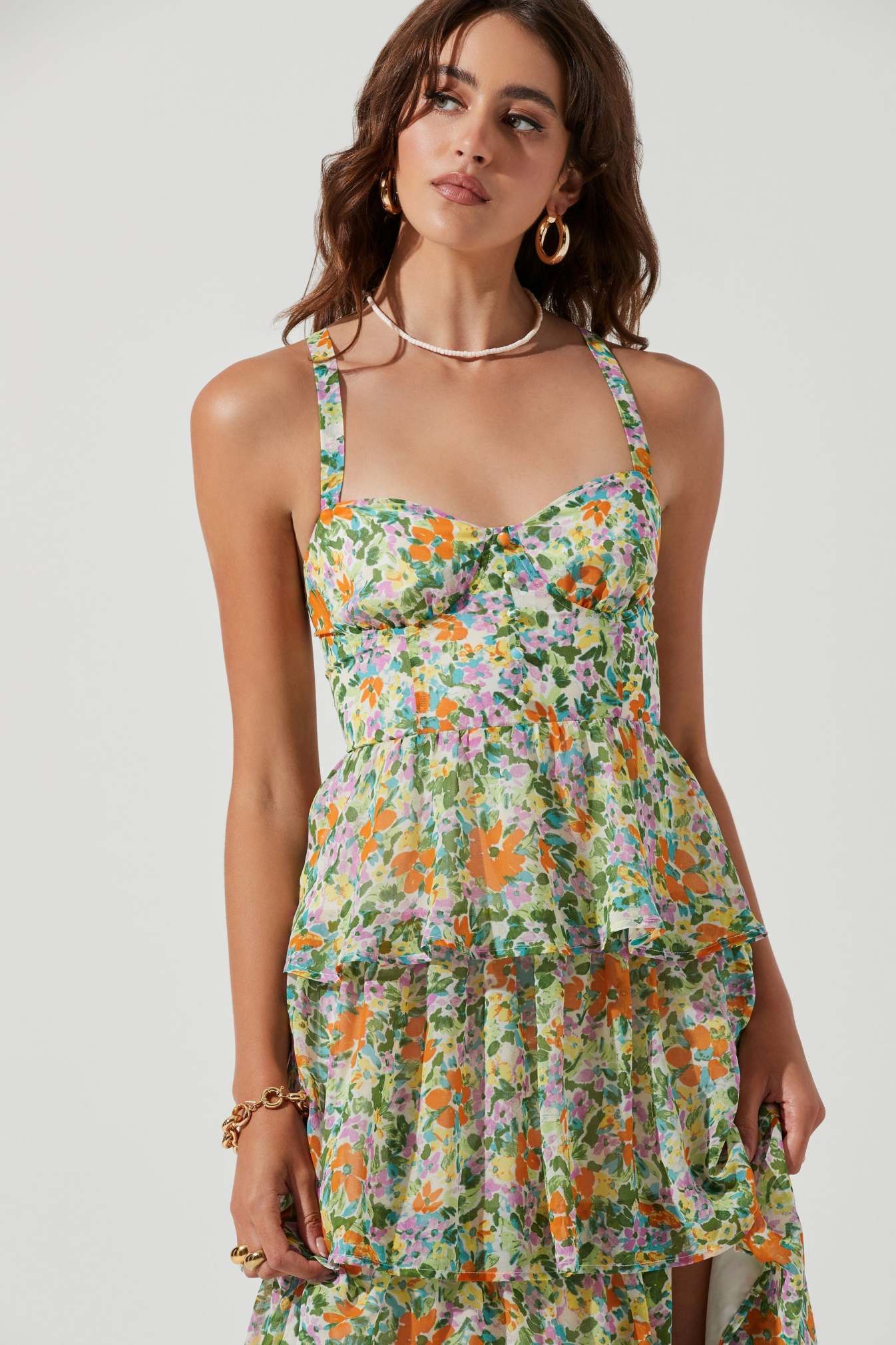 Cami Floral Backless Tiered Hem Maxi Dress Green – jardinvue