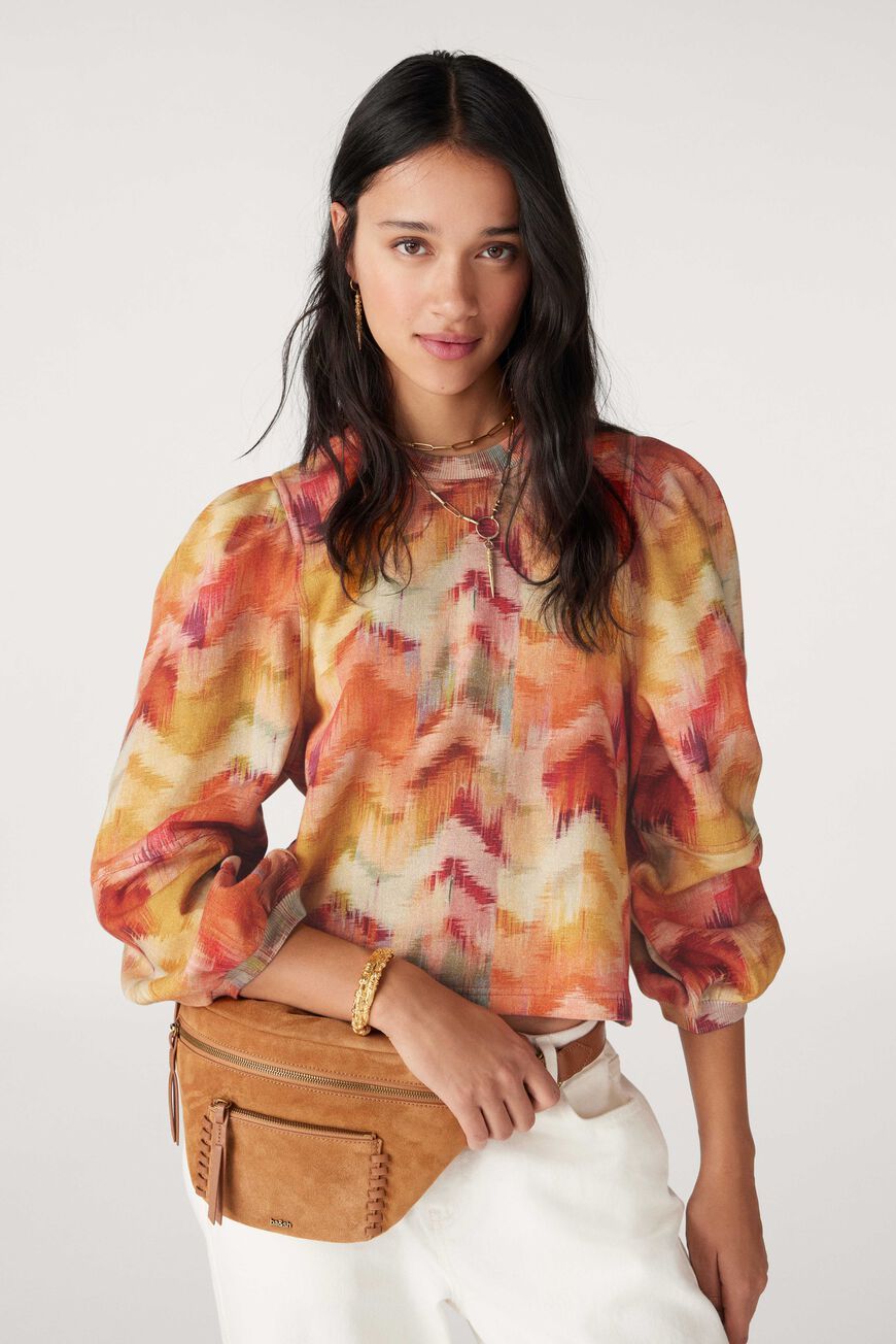 Iridescent Lantern Sleeve Crew Collar Long Sleeves Stripe