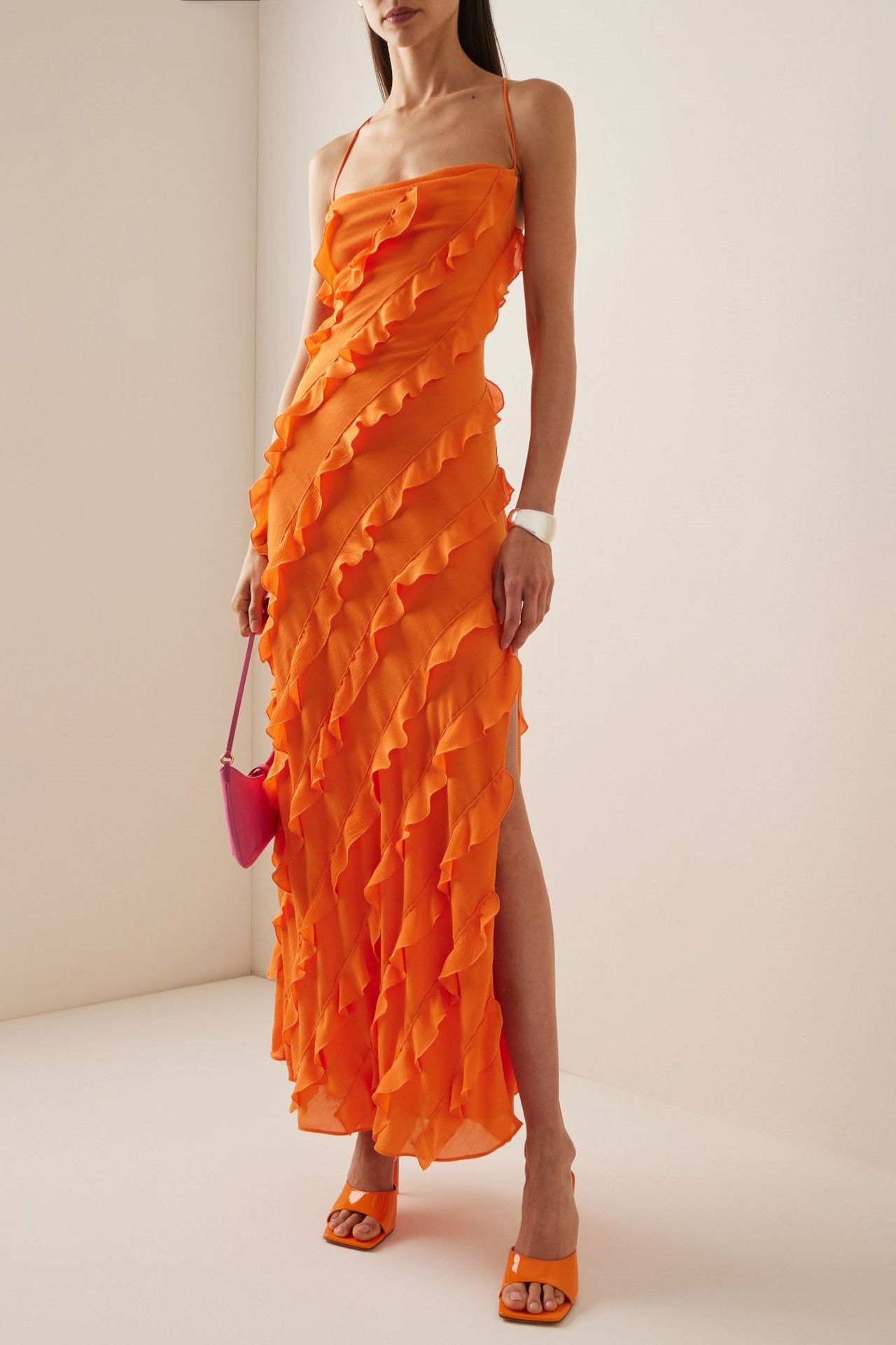 Ruffle Hem Cami Maxi Dress Orange