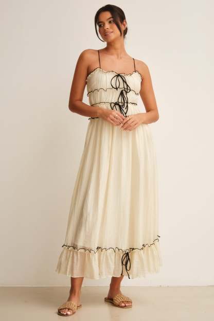 Frill Lace-Up Sleeveless Midi Dress