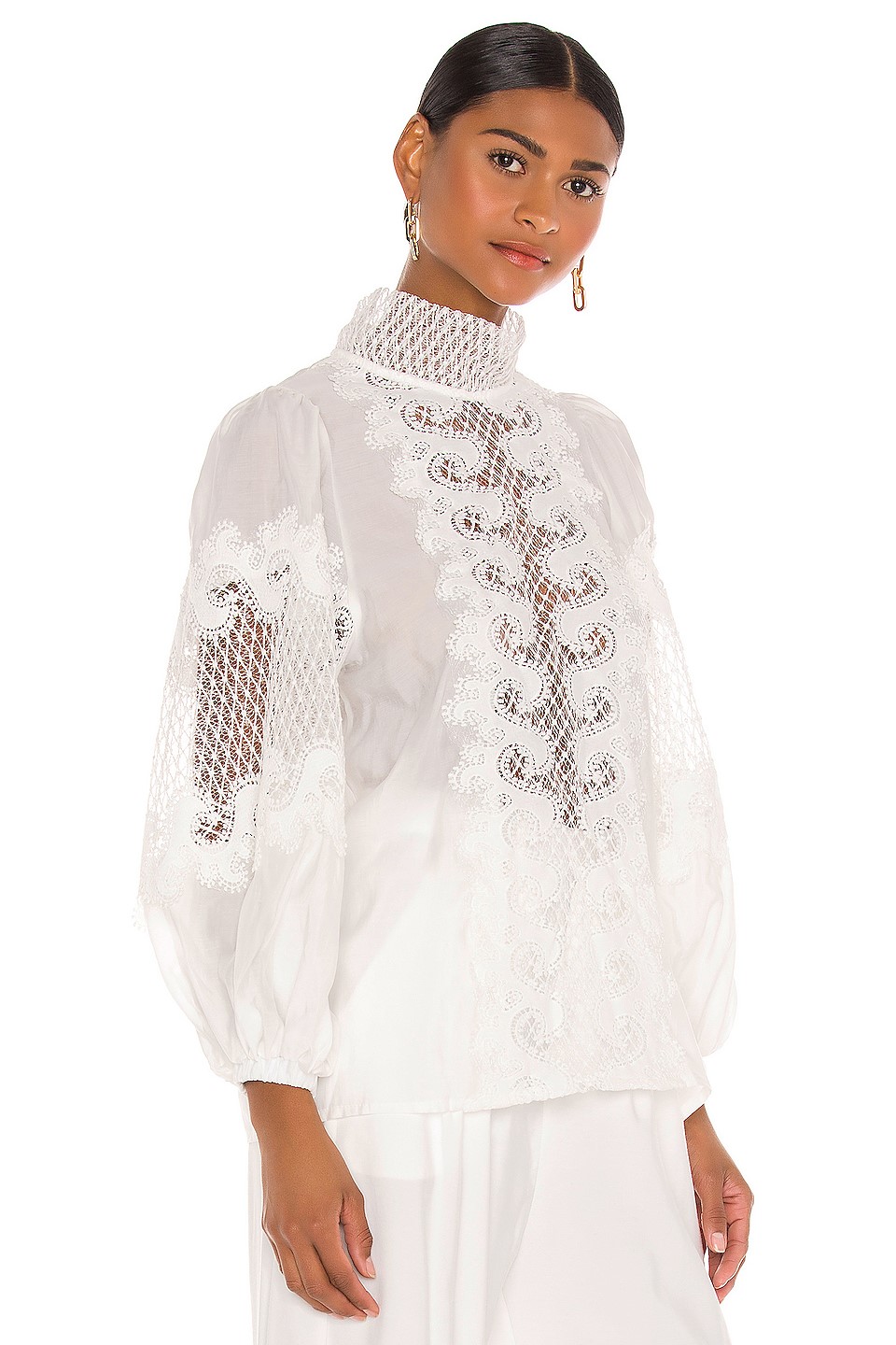 Lace Long Sleeve High Neckline Top