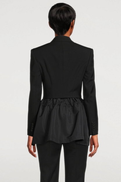 Drawstring Ruffle Hem Blazer Black