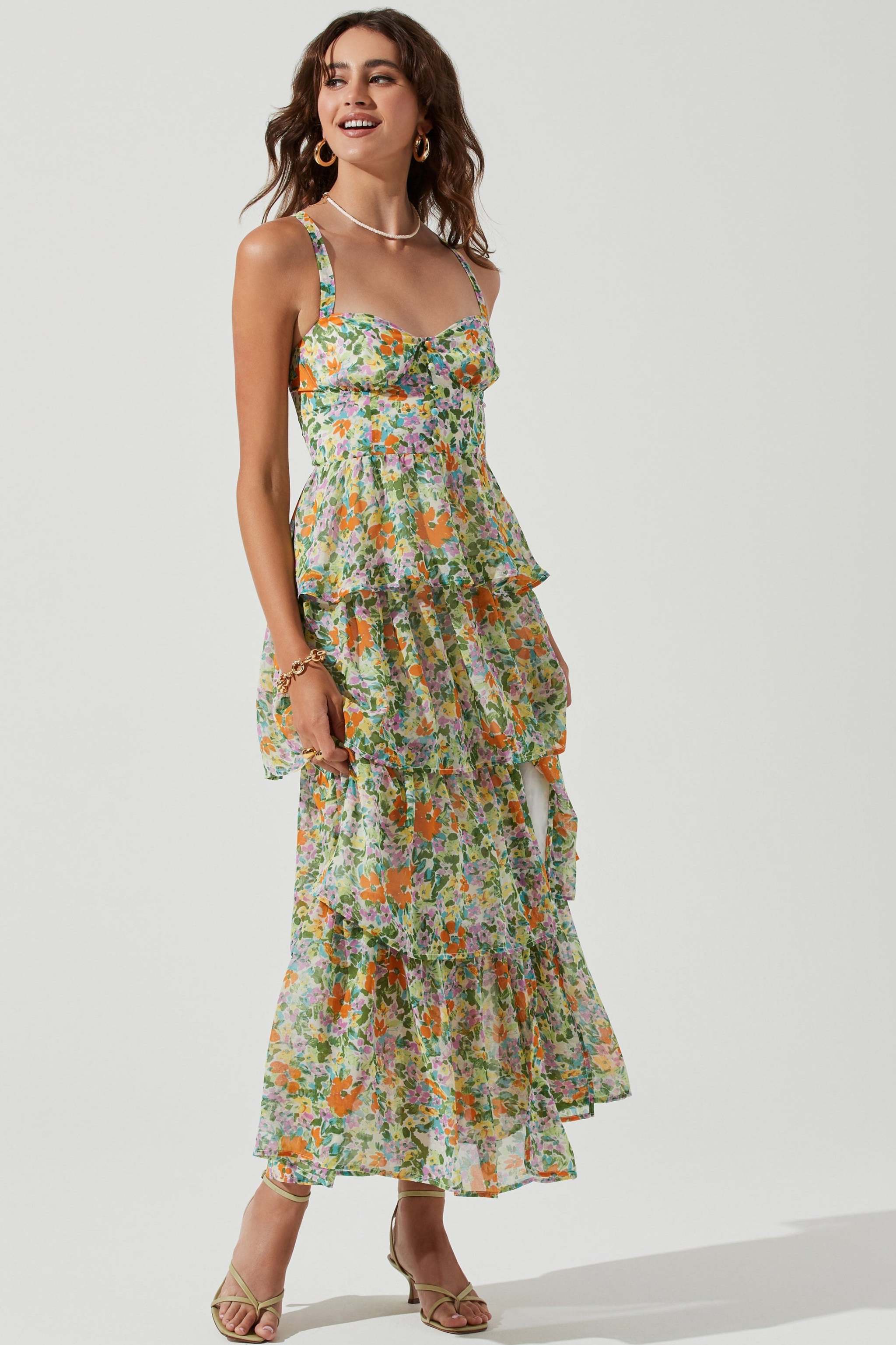 Floral Backless Sleeveless Tiered Hem Maxi Dress