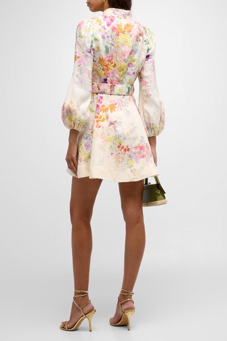 Floral Button Long Sleeve Mini Dress