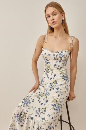 Floral Lace-Up Sleeveless Midi Dress