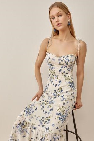 Floral Lace-Up Sleeveless Midi Dress