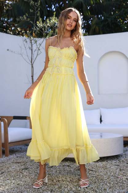 Frill Lace-Up Sleeveless Midi Dress