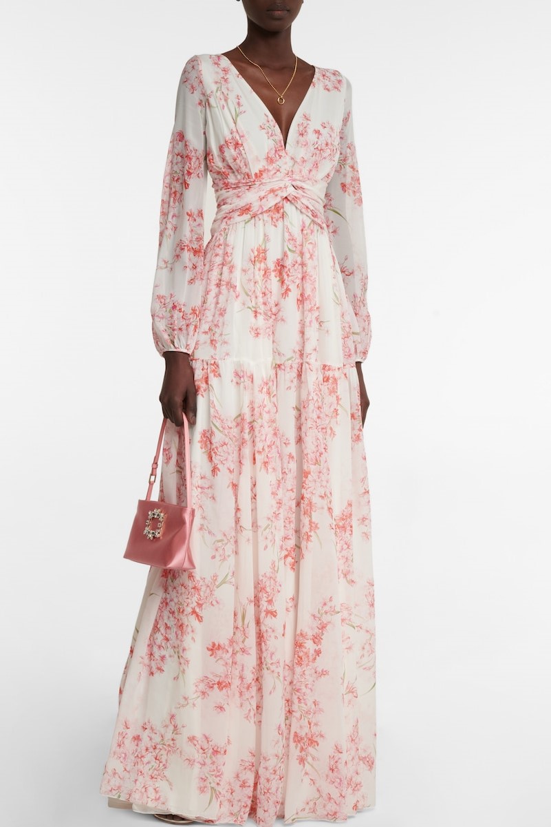 Floral Long Sleeve Knotted Maxi Dress