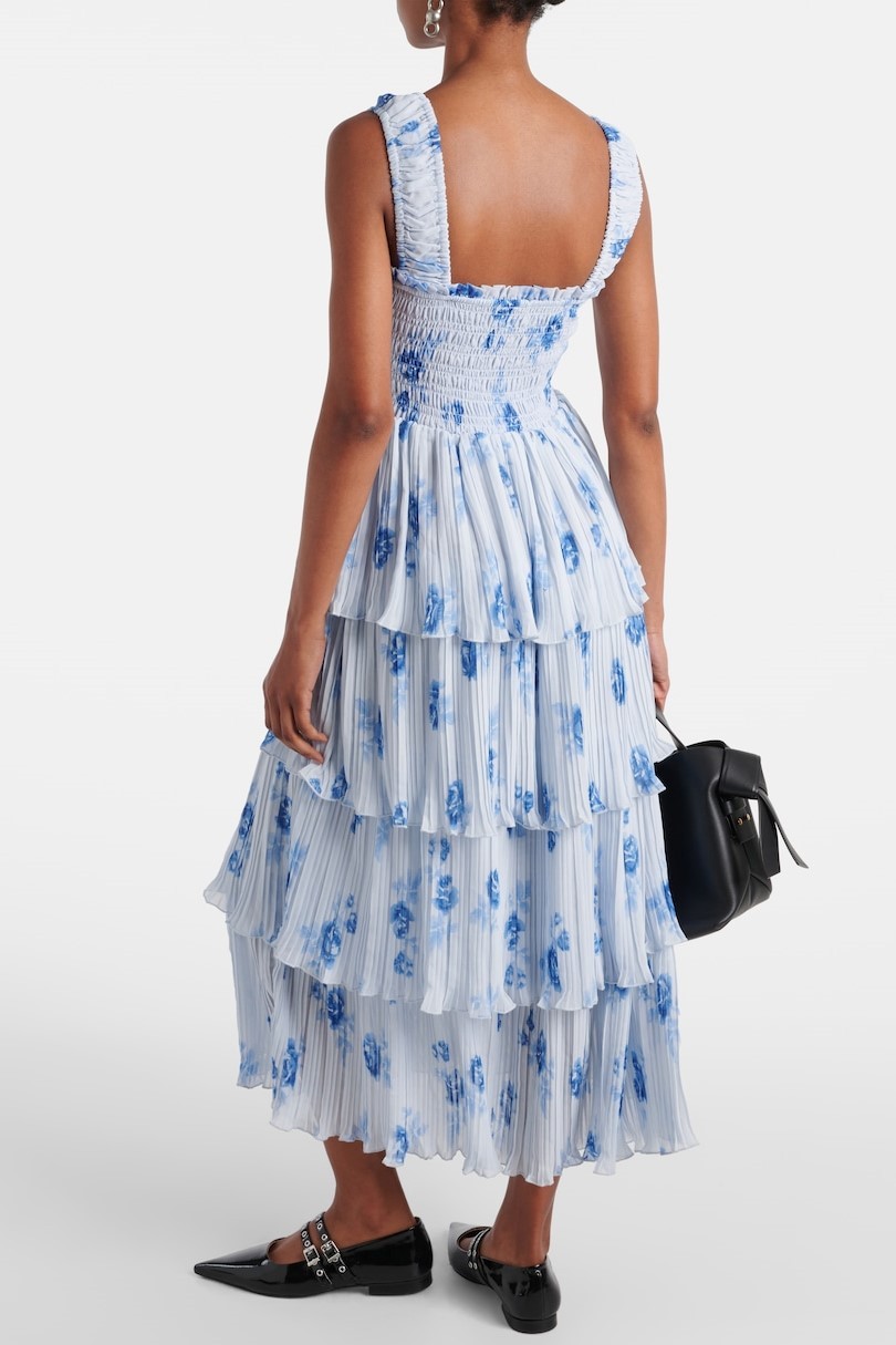 Floral Off Shoulder Frill Smocking Midi Dress