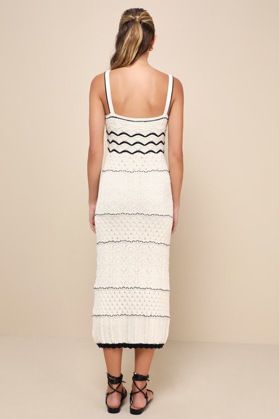 Crochet Sweetheart Neckline Split Midi Dress