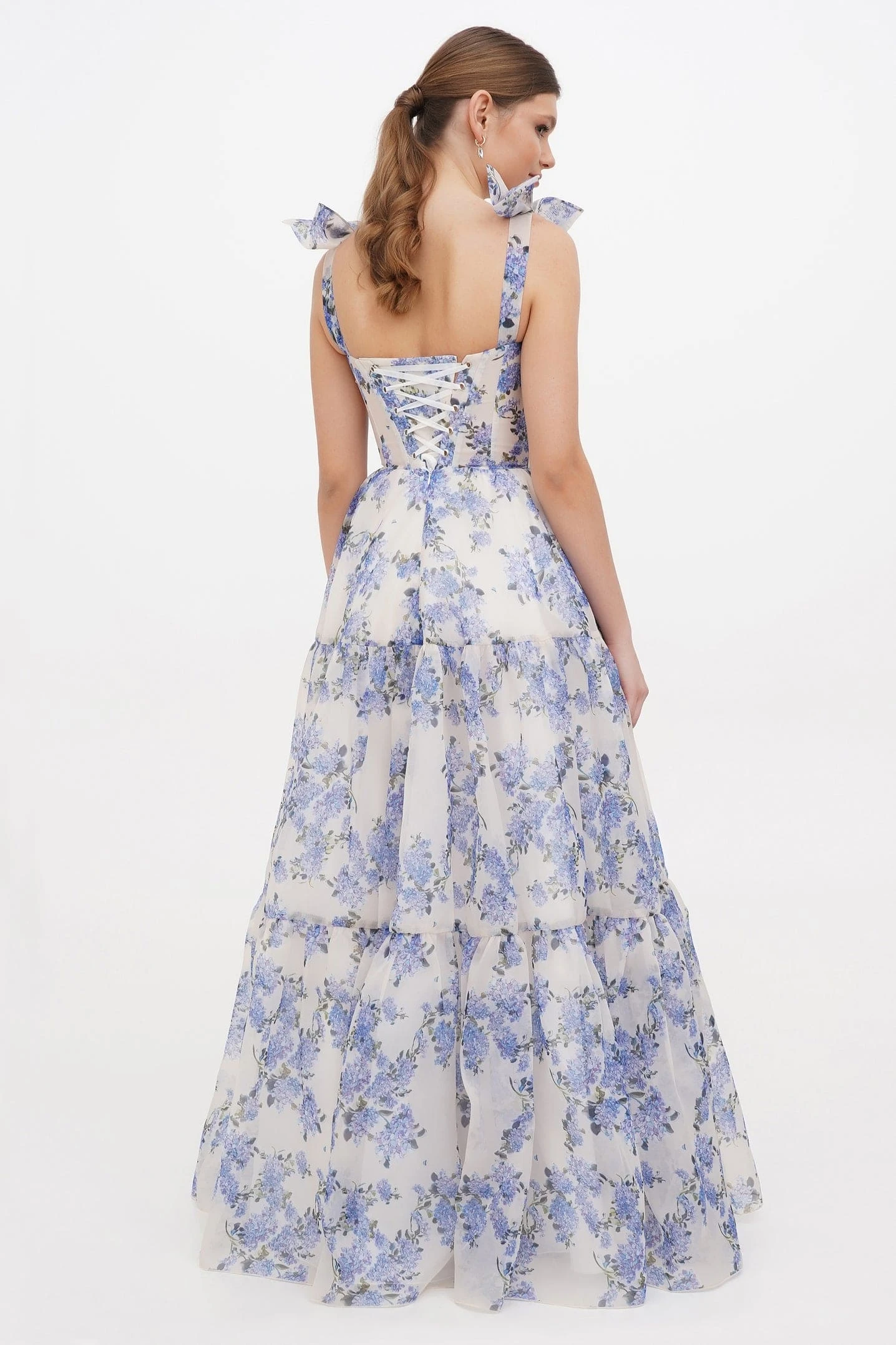 Floral Sweetheart Neck Frill Maxi Dress