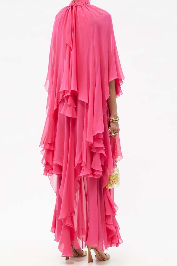 Floral V-Neck Pleated Cut-Out Ruffle Hem Maxi Dress