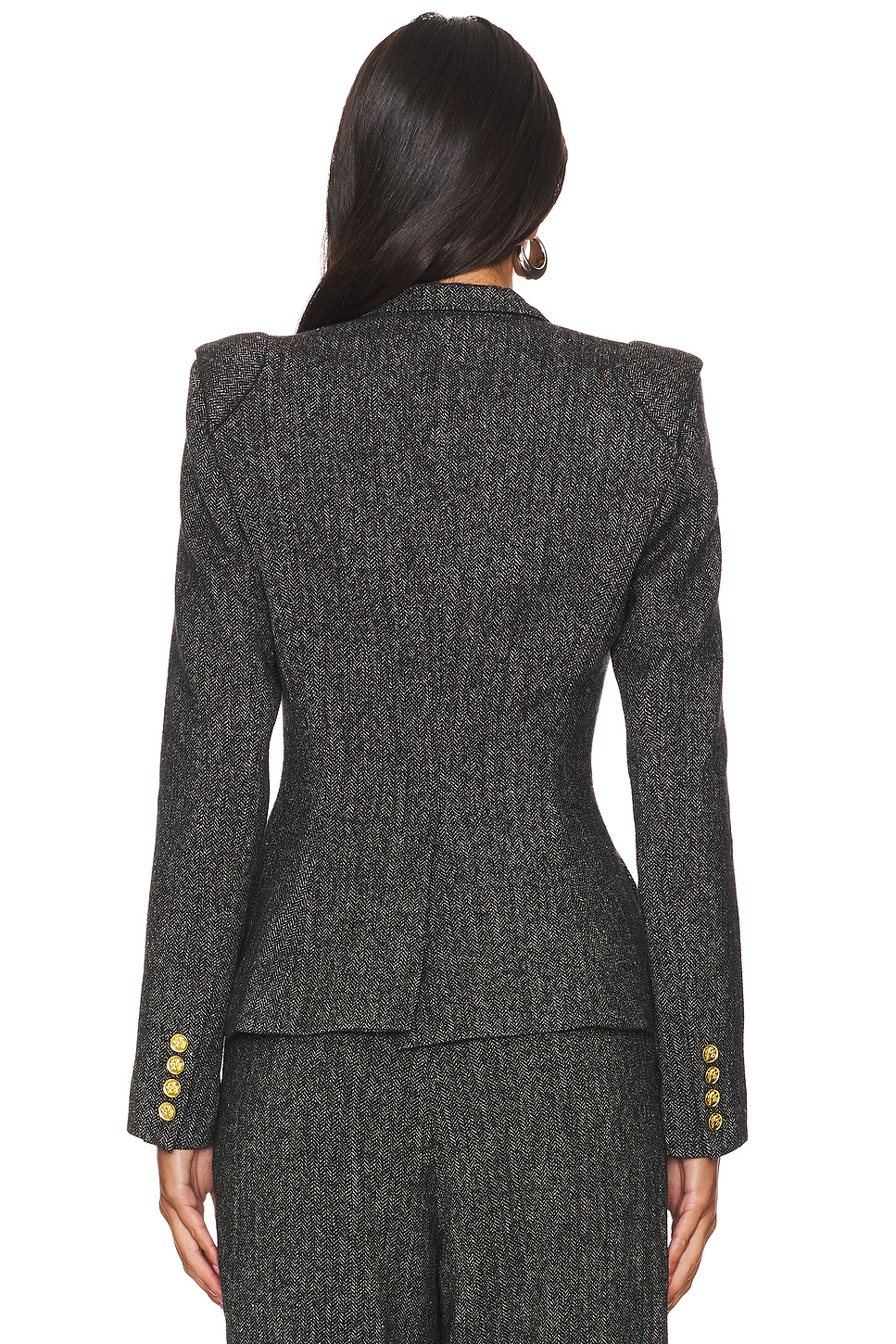 Metal Button Flapped Blazer & High Waist Pants Set