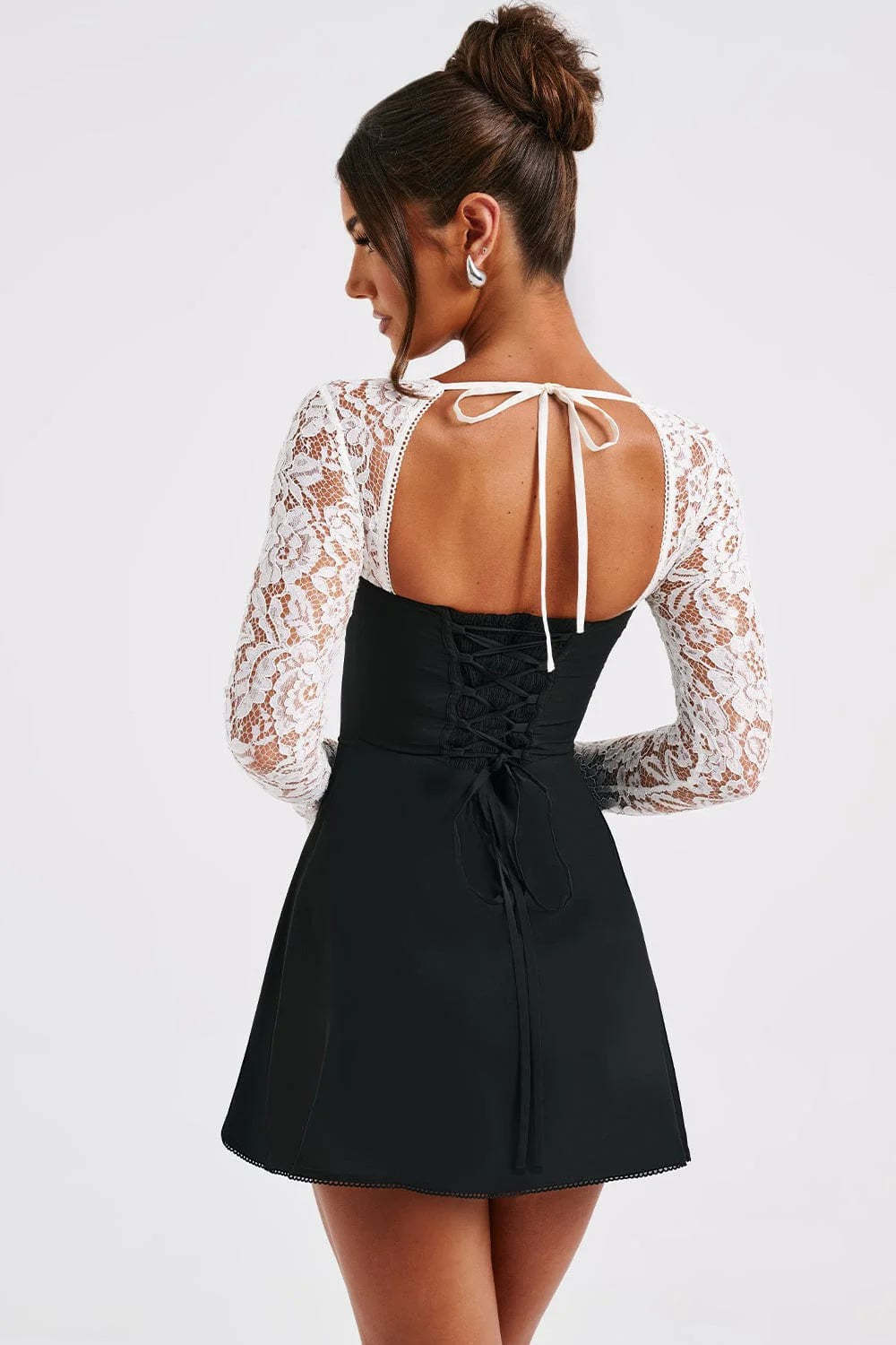 Lace Sweetheart Neckline Lace-Up Mini Dress