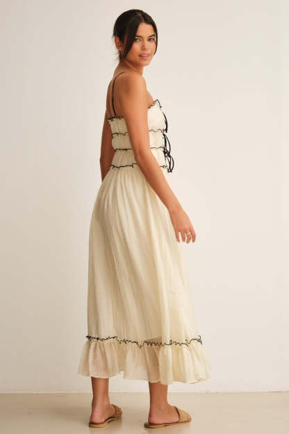 Frill Lace-Up Sleeveless Midi Dress