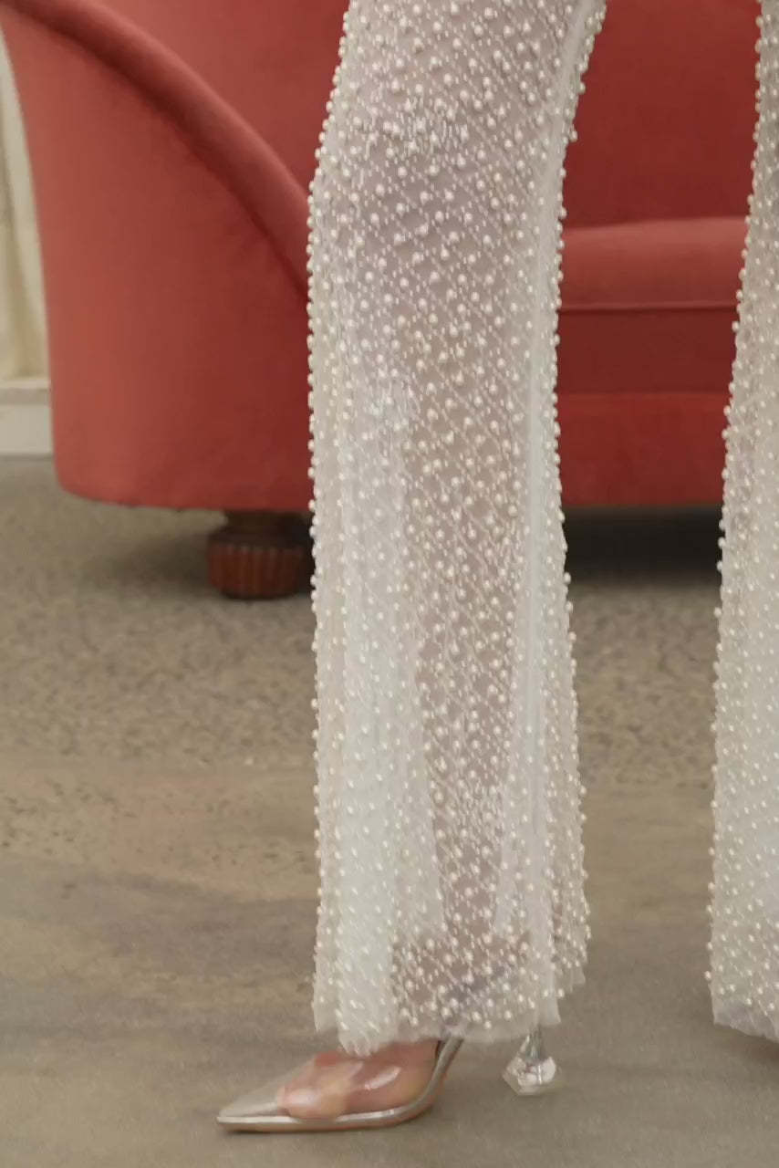 Beaded Sequin Mesh Pants