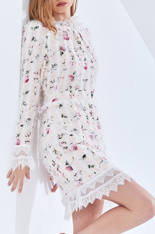 Floral Lace Long Sleeve Mini Dress