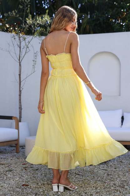 Frill Lace-Up Sleeveless Midi Dress
