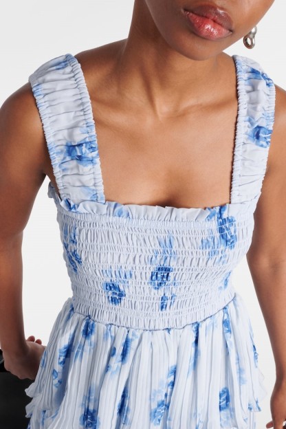 Floral Off Shoulder Frill Smocking Midi Dress