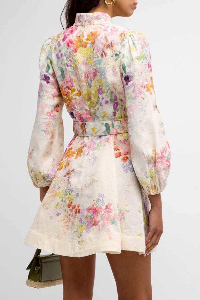 Floral Button Long Sleeve Mini Dress