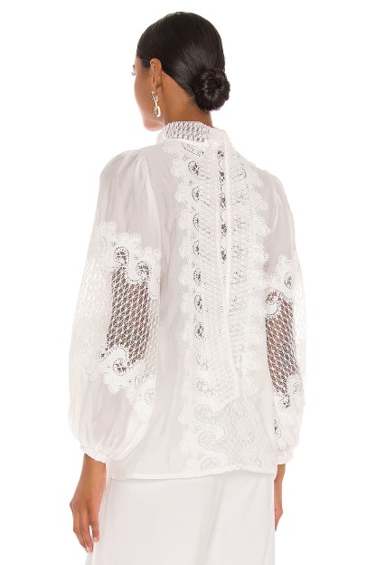 Lace Long Sleeve High Neckline Top
