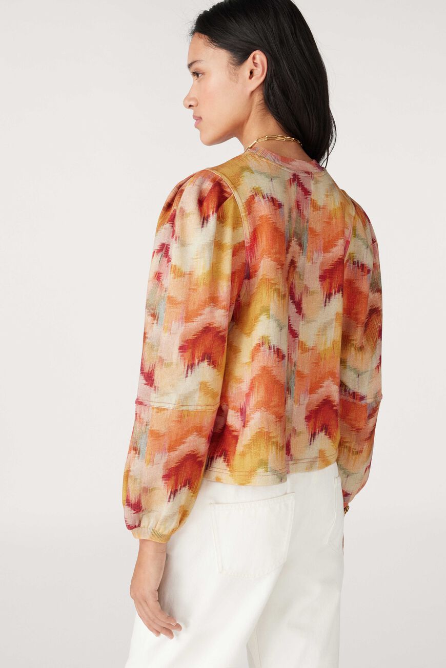 Iridescent Lantern Sleeve Crew Collar Long Sleeves Stripe