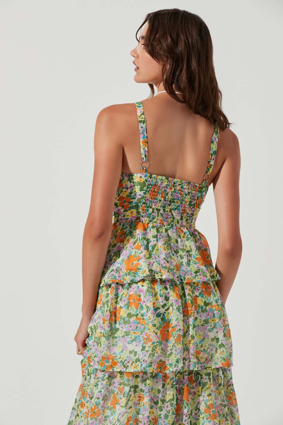 Cami Floral Backless Tiered Hem Maxi Dress Green – jardinvue