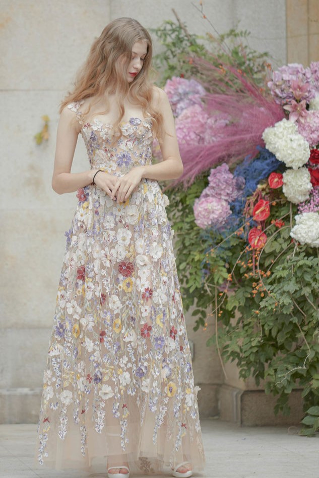 Embroidered Floral Sleeveless Maxi Dress
