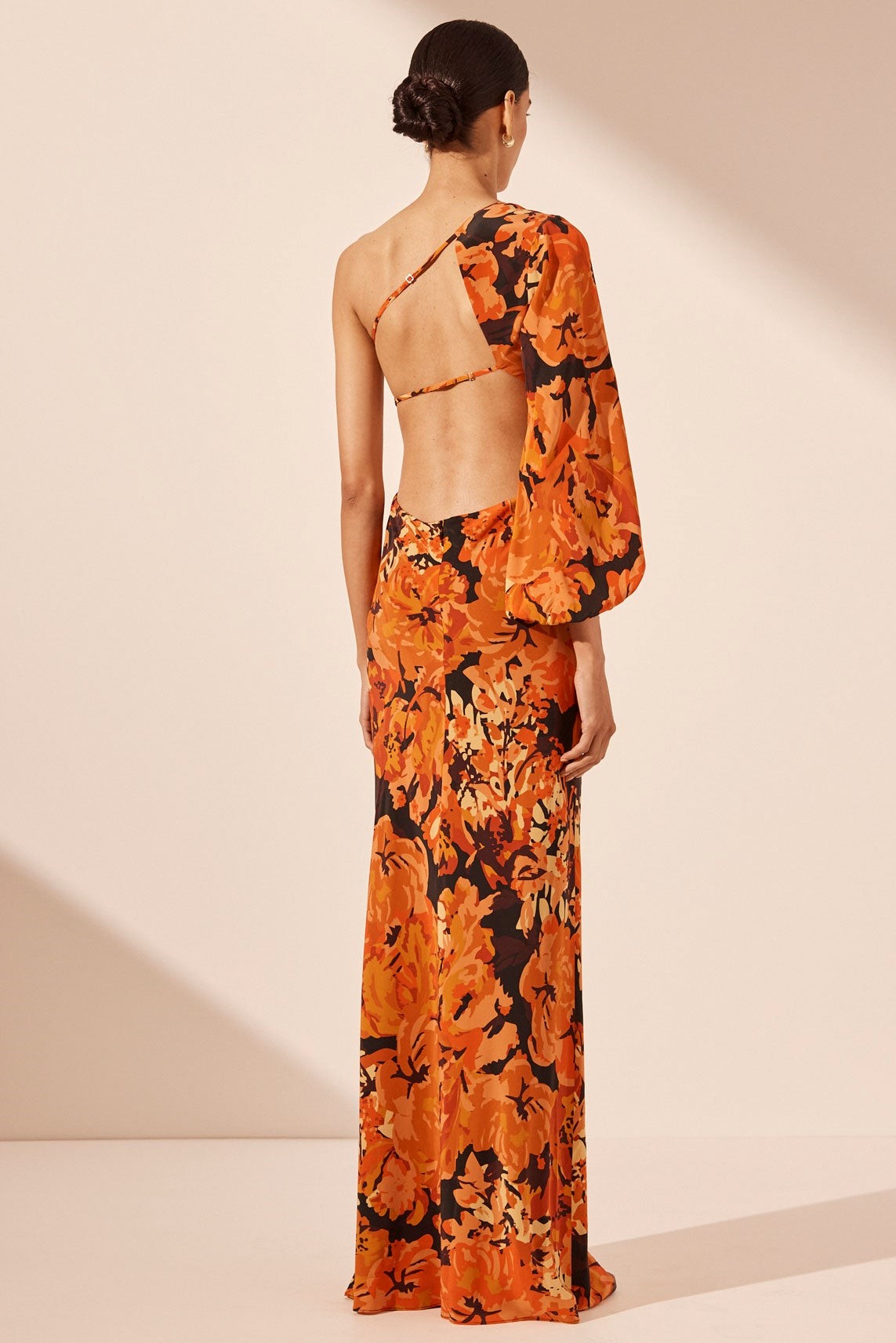 Floral One-Shoulder Backless Maxi Dress