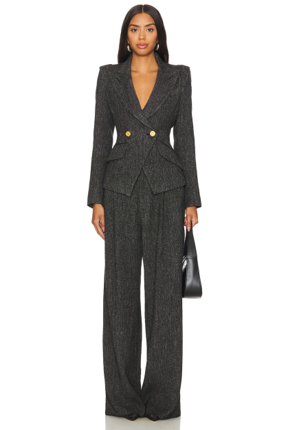 Metal Button Flapped Blazer &  High Waist Pants Set