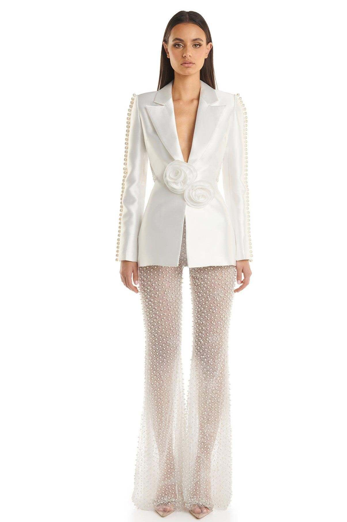 Beaded Sequin Mesh Pants