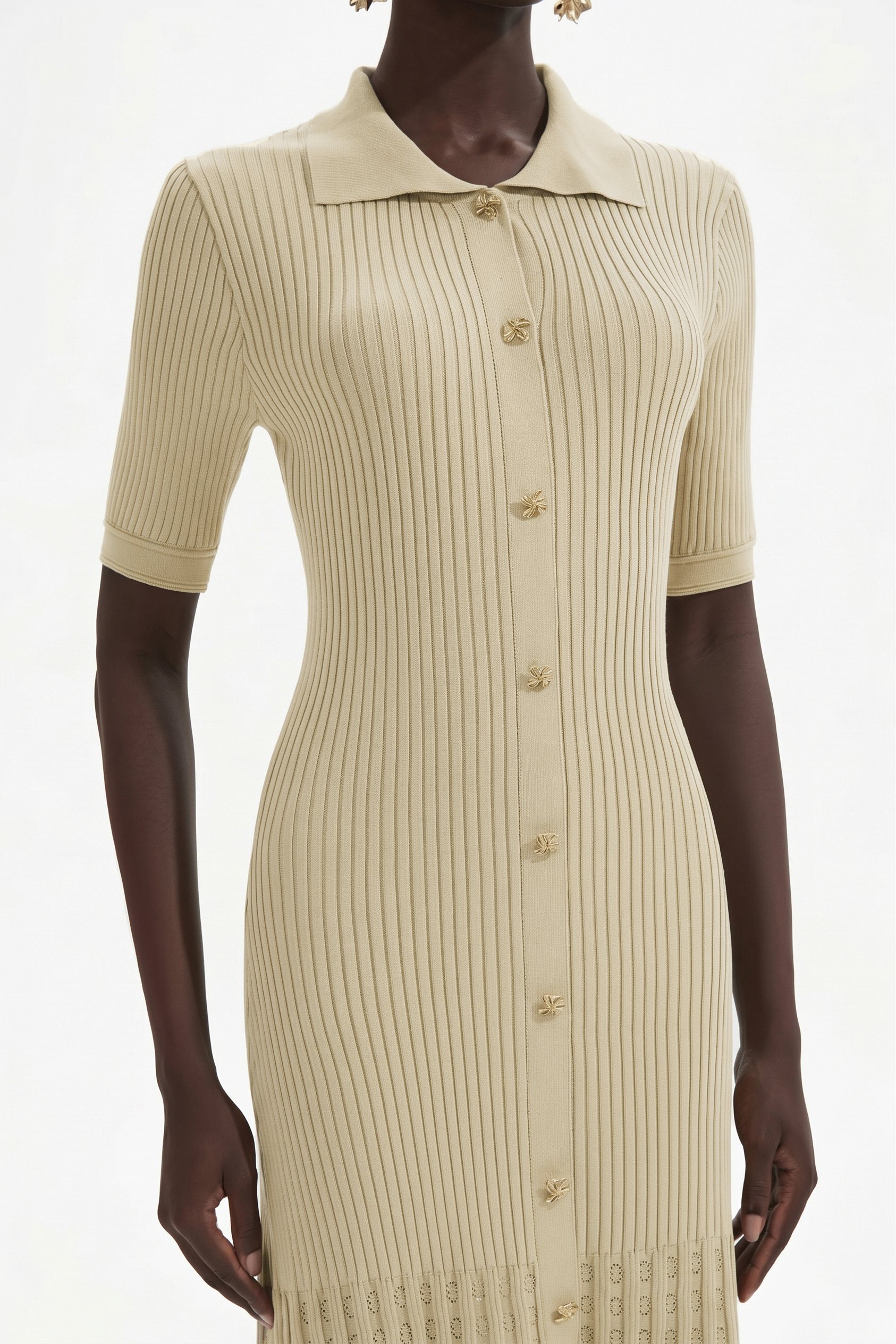 Jersey Flapped Metal Button Midi Dress