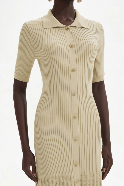 Jersey Flapped Metal Button Midi Dress