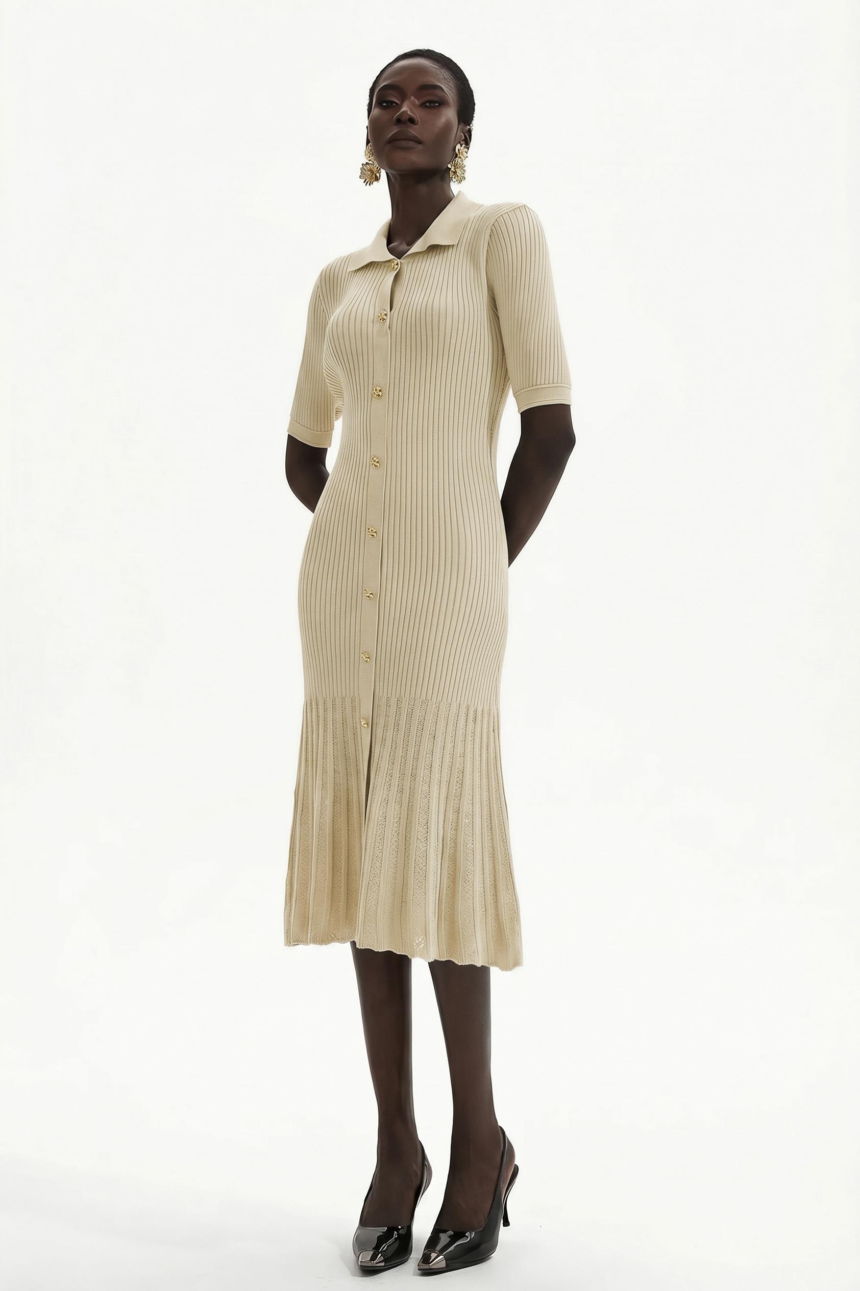 Jersey Flapped Metal Button Midi Dress